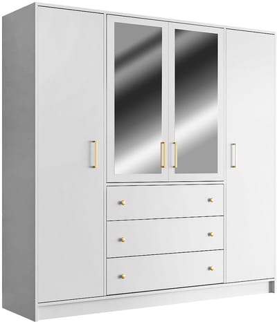 Vente-unique Hoekkast met 6 deuren en 3 lades - Met spiegels - L311 cm - Wit - LIZANDRO