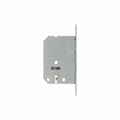 Woningbouw kastslot, sleutelgat 56mm, voorplaat wit gelakt, doornmaat 50mm, inclusief afgeronde verzinkte sluitplaat