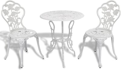Bistro Set - Terrasmeubelen - Buiten Zitten - Gegoten Aluminium - 68 x 68 cm - Wit