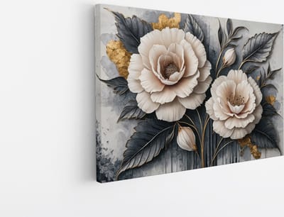 Saammp Canvas Schilderij - 2 witte bloemen - Abstract - 30x20 - Foto op canvas - Wanddecoratie - Muurdecoratie Woonkamer - Kantoor Decoratie