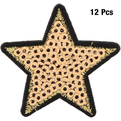 12 pièces DIY Pailleté Motif Étoile Autocollant Brodé Patch Vêtement Accessoire beige