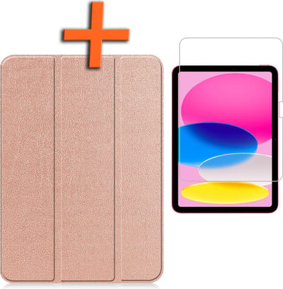 Hoesje - Geschikt voor Apple iPad 10 (2022) - 10.9 inch - 10e Generatie - Met Screenprotector - Trifold Bookcase - Hard Cover - Hardcover Book Case - Tablet Hoes - Rosé goud