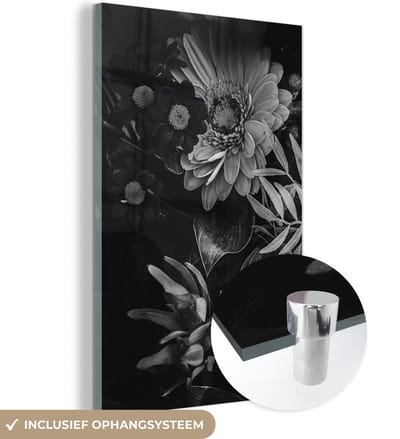 MuchoWow® Glasschilderij 120x180 cm - Schilderij acrylglas - Boeket - Stilleven - Bloemen - Planten - Rood - Foto op glas - Schilderijen