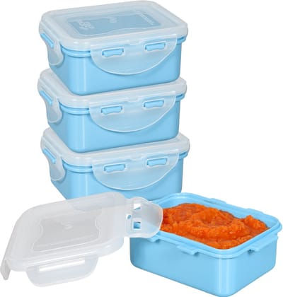 Lock&Lock Babyvoeding Bewaarbakjes - Diepvriesbakjes - Lekvrij - BPA vrij - PFAS vrij - 180 ml - Set 4 stuks - Babyhapjes bewaarbakjes - Melkpoeder - Moedermelk - Invriezen - Snackdoosjes - Snackbox - Pastel Blauw