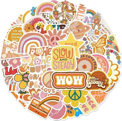 Knaak Hippie Stickers - Laptopstickers - Jaren 70 Stickers - 50 stuks - Watervaste Stickers - Peace