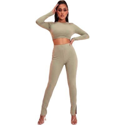 Missy Empire Legging met gespleten zoom voor dames (Groen)