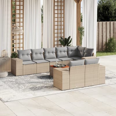 vidaXL - 9-delige - Loungeset - met - kussens - poly - rattan - beige