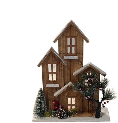 Sfeervol Houten Kersthuisjes tafereel met kerstbomen LED-verlichting | HCM24069 | Staand | Hendriks Deco