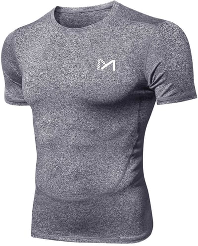 MEETYOO Sport Tanktop Heren - Sportkleding Man -Compressieoverhemden voor heren korte mouwen Workout -shirt - T-Shirt Heren - Fitnesskleding - Jongens Kleding voor Fitness, CrossFit & Gym -Type B-Hennep_Grijs-XXL