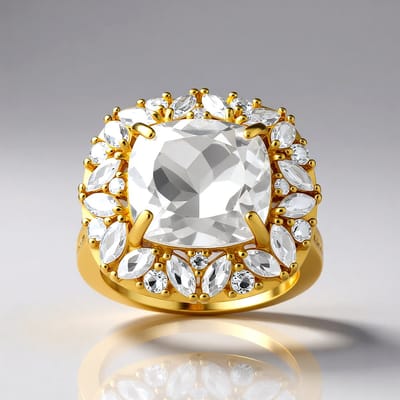 Cavill - Elegante damesring - 925 Sterling Zilver verguld - 6,705 ct antieke witte topaas - 42 marquise en ronde topaas - Nigeriaanse edelstenen