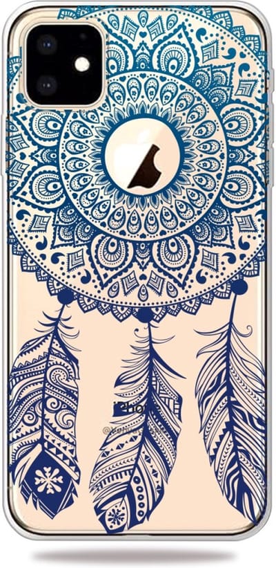 Peachy Dromenvanger Mandala Web Blauw Veertjes Spiritueel Hoesje geschikt voor iPhone 11 TPU case - Doorzichtig