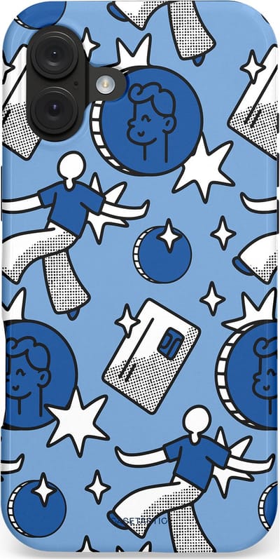 Casetastic hoesje geschikt voor Apple iPhone 16 Plus - MagSafe - Dubbellaagse bescherming - Geldroute - Fashion Case - Lichtblauw Grijs Donkergrijs