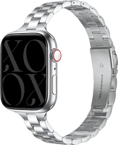 xoxo Wildhearts fijn stalen bandje (zilver) - geschikt voor Apple Watch bandje - Series 1/2/3/4/5/6/7/8/9/10/11/SE - 38/40/41/42mm - RVS metalen schakelbandje met vlindersluiting - Smalle stalen band - iWatch steel strap - Horlogeband - Zilver