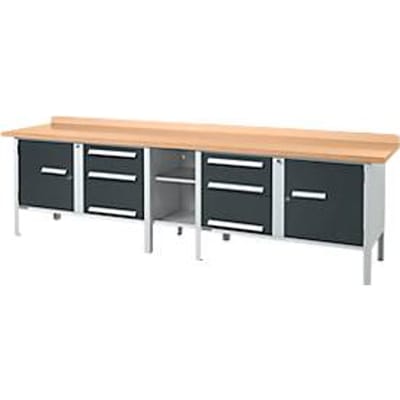 Schäfer Shop Select PWi 300-2 tafelmodel werkbank, beuken multiplexplaat, tot 750 kg, B 3000 x D 700 x H 840 mm, antraciet/wit aluminium