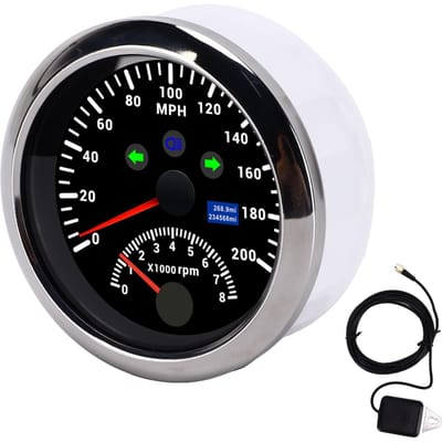 85mm 0‑200MPH GPS Snelheidsmeter 0‑8000rpm Toerentalmeter Overtoerental Alarm LCD Rode Achtergrond voor Auto BootZwart gray