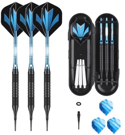 Dartpijlen Set - Softdarts - Elektronisch Darten - Blauwe Aluminium Schachten - 18 Gram - Zwart
