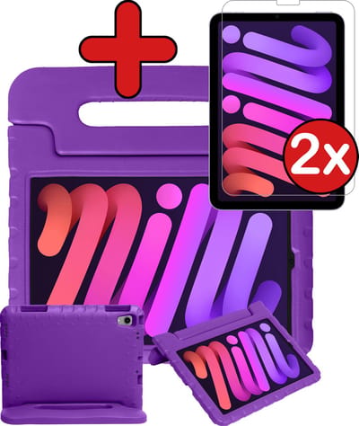 Hoesje - Geschikt voor Apple iPad Mini 6 (2021) - 8.3 inch - 6e Generatie - Met 2x Screenprotector - Kinderhoes - Shockproof Bumper - Kidsproof Case - Tablethoes - Kinder Hoes Cover - Paars