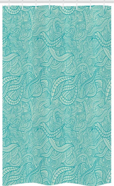 ABAKUHAUS Douchgordijn – Vintage bladeren – 120x180 cm – Turquoise/Wit