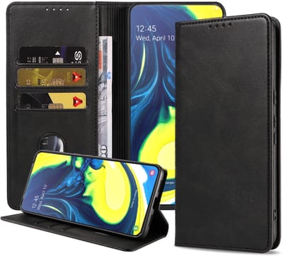 Smartphonica Samsung Galaxy A80 kunstleren hoesje met magnetische sluiting en pashouders book case - zwart geschikt voor Samsung Galaxy A80