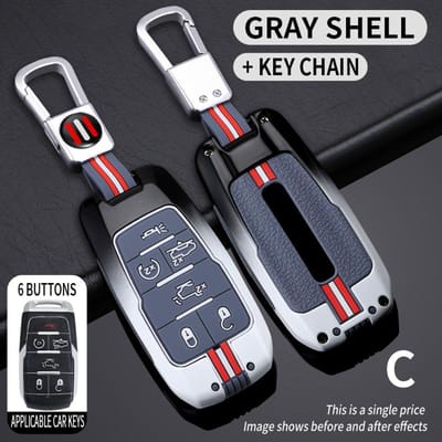 Étui de clé de voiture en alliage de zinc Housse pour télécommandes Pour Dodge Ram 1500 2500 3500 4500 5500 Pick-up Accessoires Porte-clés gray