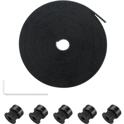 2 meter GT2-distributieriem van 6 mm breed met 5 stuks GT2-poeliewielen met 20 tanden, 5 mm boring inbussleutel voor 5 Meters Timing Belt black