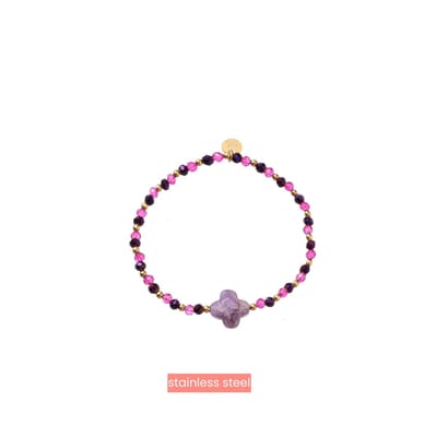 Day&Eve by Go Dutch Label Armband (Sieraad) Elastisch Klaver Kralen Fuchsia