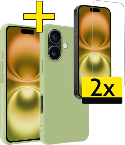 Hoesje - Met 2x Screenprotector - Geschikt voor Apple iPhone 16 - Sterk & Shockproof - Back Cover - Siliconen Case - Telefoon Hoes - Telefoonhoesjes - Groen