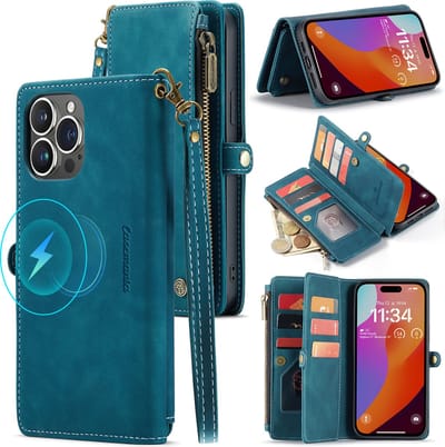 Casemania Hoesje Geschikt voor Apple iPhone 15 Plus - Emerald Green - Luxe Portemonnee Book Case met Rits - Geschikt voor MagSafe