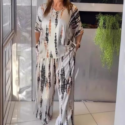 Dames Lange Mouwen Bloemenprint Vakantie Losse Pakset 2XL abrikoos