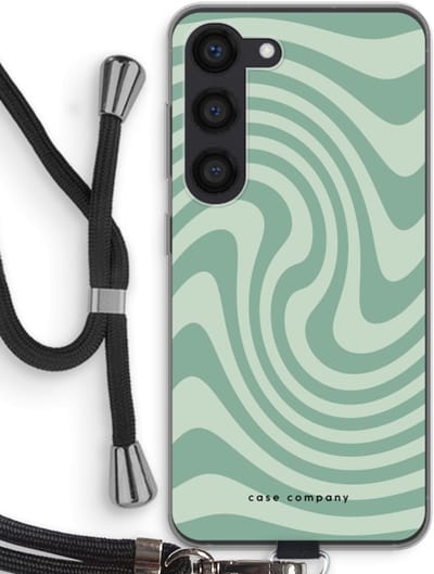 Case Company® - Hoesje met koord geschikt voor Samsung Galaxy S23 hoesje met Koord - Swirl Groen - Telefoonhoesje met Zwart Koord - Bescherming aan alle Kanten en Over de Schermrand