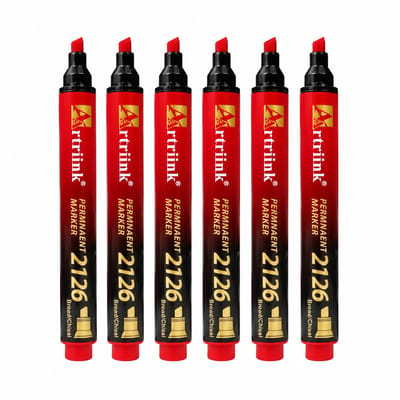 Schuine permanente marker - 6 rode stuks - watervast en niet-uitwisbaar - enkele punt - basisverpakking