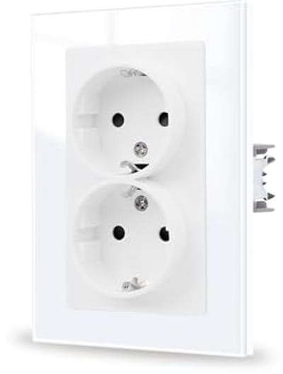 Glazen Stopcontact - 1-Voudig, Geaard, Gehard Glas, 16 Amp, 250 V