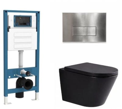 QeramiQ Dely Toiletset - inbouwreservoir Qeramiq Flush - 35mm zitting - metaal RVS bedieningsplaat - rechthoekige knoppen - mat zwart
