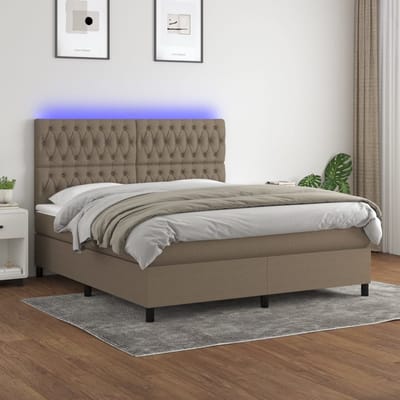 vidaXL - Boxspring - met - matras - en - LED - stof - taupe - 160x200 - cm