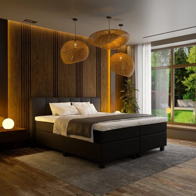 Mörgenn Boxspring Madrid - Pocketvering - 6-Baans Hoofdbord - Zwart - 90x200 cm - Inclusief Dekbed en Kussens