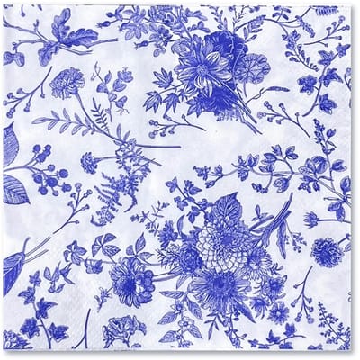 Cosensi - 25 Stuks Cocktailservetten met Blauwe Bloemenpatronen
