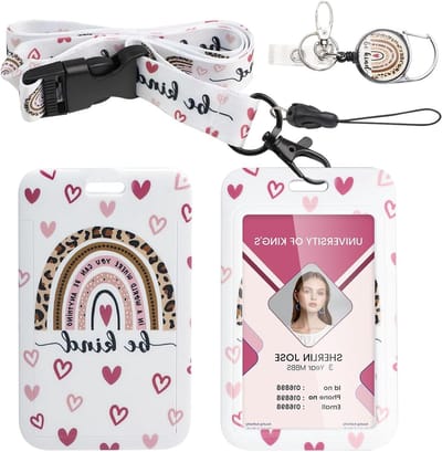 ID Kaarthouder met Clip en Retractable Badge, Roze Lanyard voor ID, Creditcards en Rijbewijs, Ideaal voor Werk en Evenementen