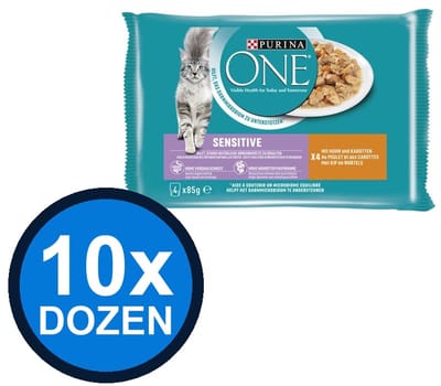 10x Purina One - Sensitive Adult Kip & Wortel (4x85g) - Kattenvoer Natvoer - 340 g