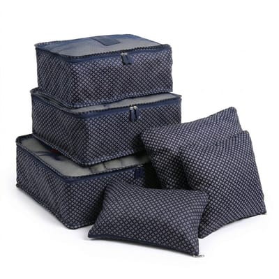 Marineblauwe packing cubes reis organizer set unisex ster patroon 6 delig kleding organizer bagage opbergset voor kleding ondergoed sokken en cosmetica multifunctionele reis tas organizers met ritssluiting