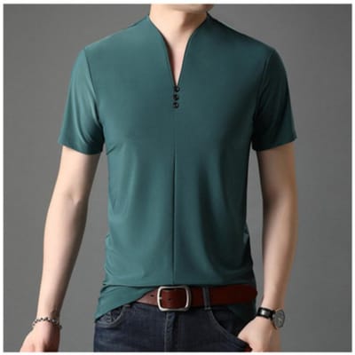 Heren Casual V-hals T-shirt Korte Mouw Zomerkleding Tops Jeugd Comfortabel Mode Los Poloshirt XXXXL black