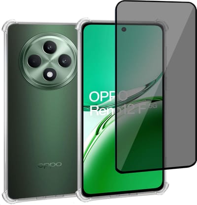 Geschikt voor OPPO Reno 12 F / Reno 12 FS - Hoesje + Privacy Screenprotector – Privé - Gehard Glas Cover