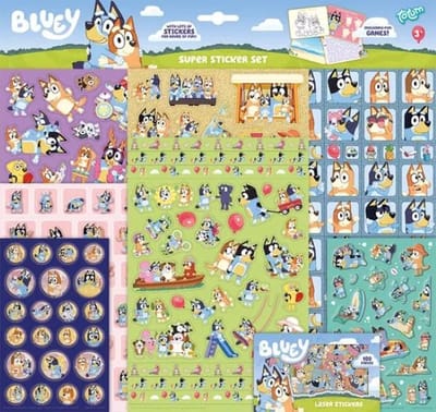 Bluey Stickerset XL - 300+ Stickers - Extra Groot Stickerpakket - Inclusief Laserstickers - Glitterstickers - 3D Puffy Stickers - 7 Unieke Stickervellen - Groot Formaat - Voor Knutselen, Plakken en Verzamelplezier - Ideaal Cadeau voor Bluey Fans!