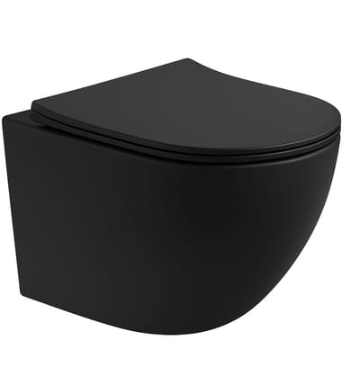 Aloni Pro hangtoilet / ophang WC – tornado flush – randloos – met zitting – compact 49 cm – mat zwart