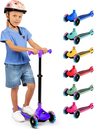 SereneLife Kinderstep – 3-Wiel Step – Opvouwbare Step met Verstelbare Hoogte – LED Verlichting – Verstelbaar Stuur – Antislip Voetplaat – Step voor Jongens en Meisjes
