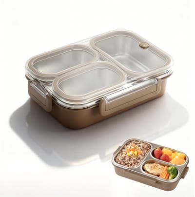 Roestvrij staal lunch box - broodjesdoos - lunch box - kinderen broodjesdoos - volwassen broodjesdoos - beige triangle
