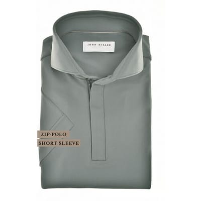 John Miller Polo Slim Plain Hyperstretch Short Sleeve Zip Collar Midden Grijs / male