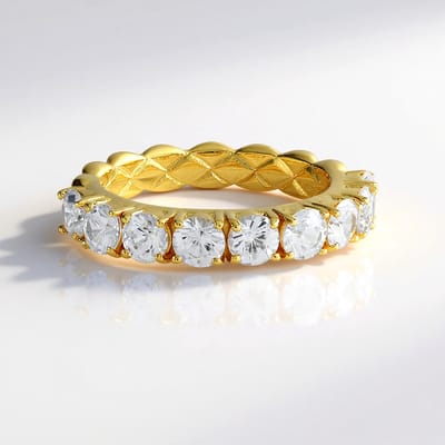 Cavill - Zilveren ring met 9 Cambodjaanse zirkonen 2,35 ct - 925 sterling zilver verguld - Elegante ring dames met briljant geslepen ronde stenen