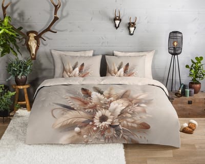 Good Morning dekbedovertrek bloemen - 1 persoons 140x200/220 cm - Zand - 100% Katoen flanel