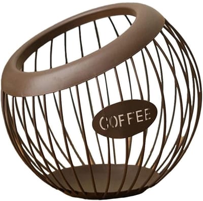 QTTVBTNA – 1 Stuk Koffiecapsule Houder van Metaal – Koffiecapsules en Koffiepads Opbergmand – Multifunctionele Fruitmand en Fruitschaal – Draadmand met Roestbestendige Coating – Voor Keuken, Koffiebar, Bureau en Woonkamer – Bruin