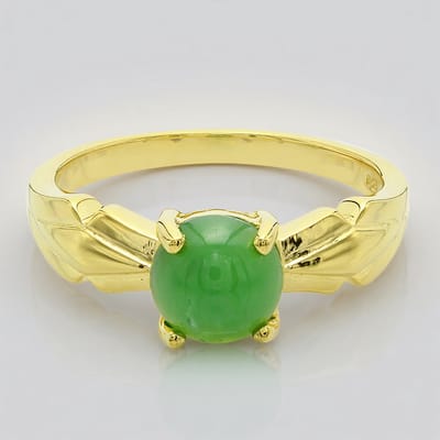 Cavill - Zilveren Ring 925 Sterling Zilver Verguld - Keizerlijk Chrysopraas 0,91 ct Ronde Cabochon Groene Edelsteen - Elegante Damesring Maat 17
